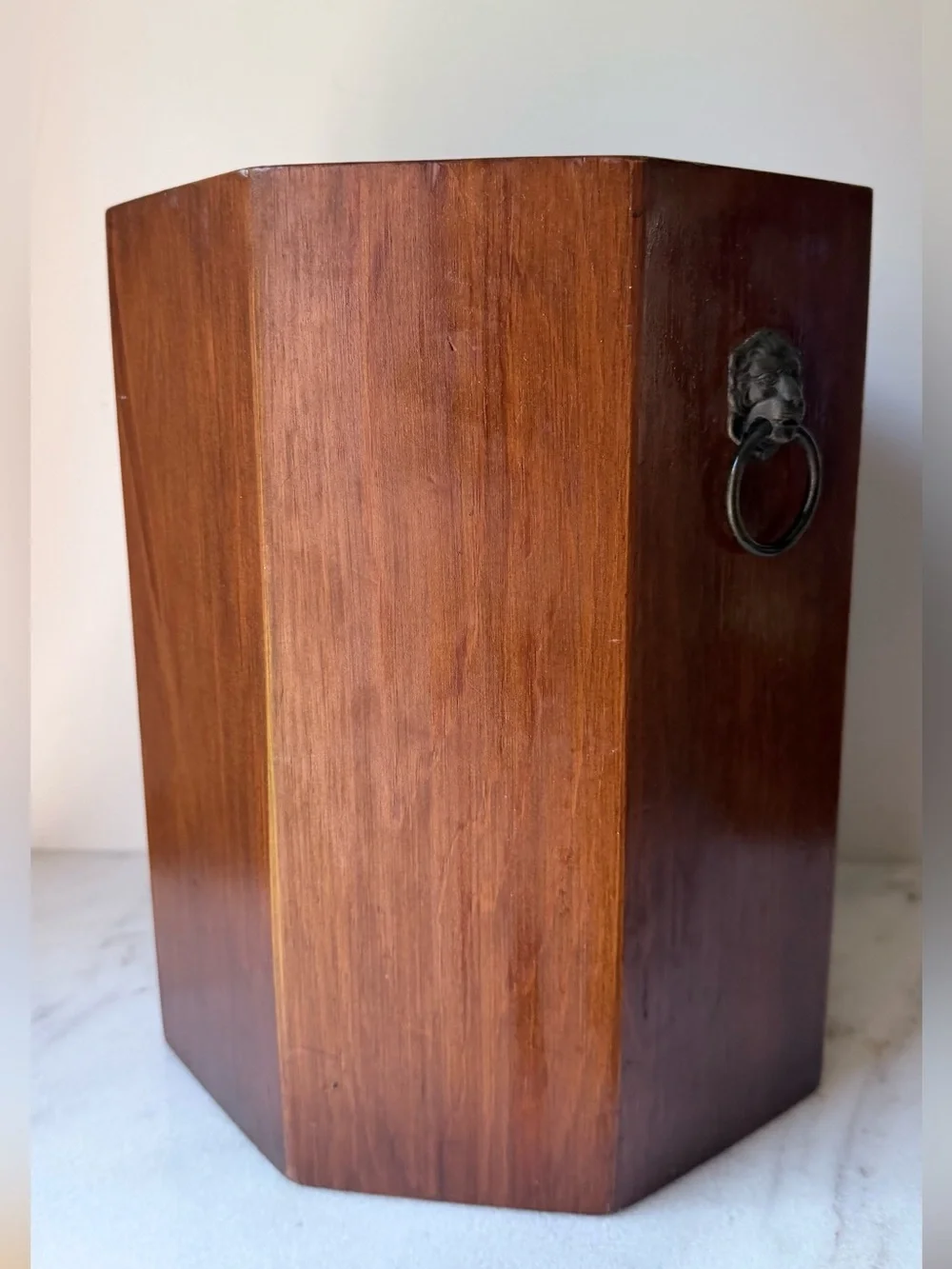 Vintage Wood waist basket umbrella stand garbage can with Metal Lion Rings